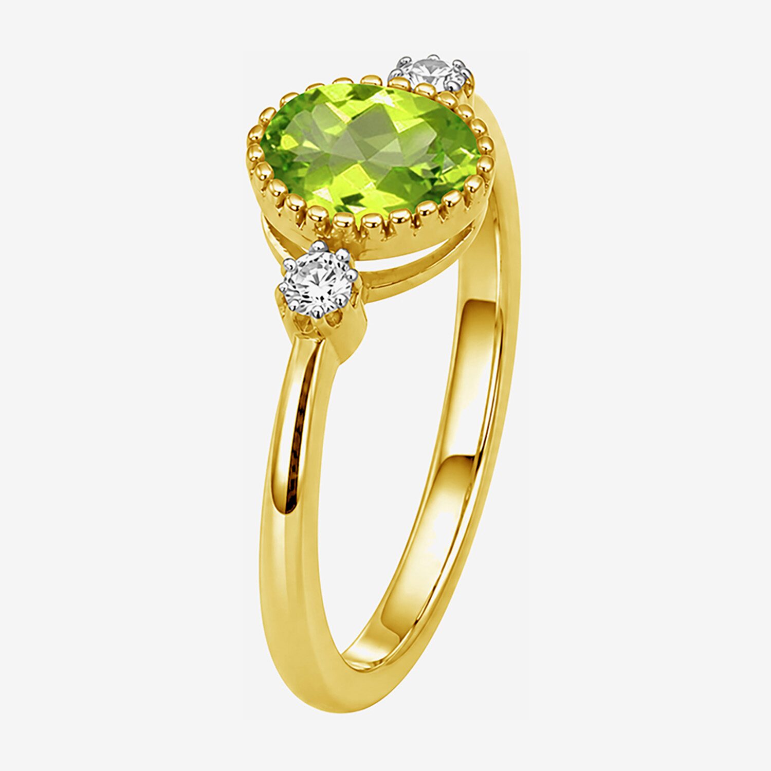 Limited Quantities! Womens Genuine Green Peridot 14K Gold Over Silver Oval 3-Stone Cocktail Ring