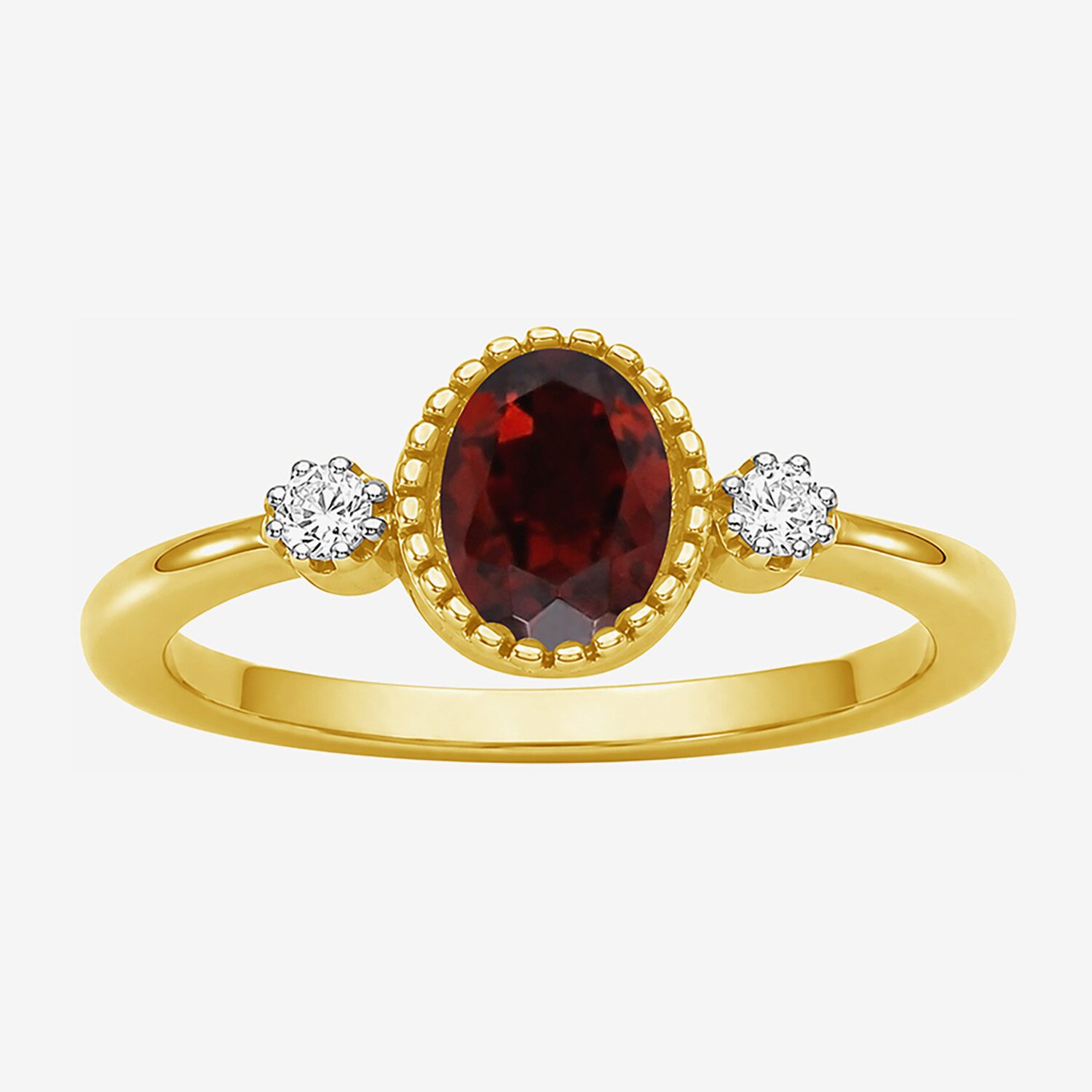 Limited Quantities! Womens Genuine Red Garnet 14K Gold Over Silver Oval 3-Stone Cocktail Ring