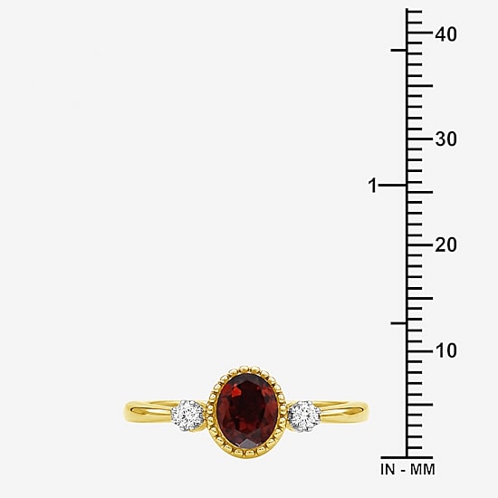 Limited Quantities! Womens Genuine Red Garnet 14K Gold Over Silver Oval 3-Stone Cocktail Ring