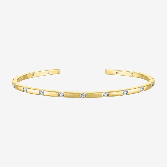 Yes, Please! Womens White Sapphire 14K Gold Over Brass Cuff Bracelet