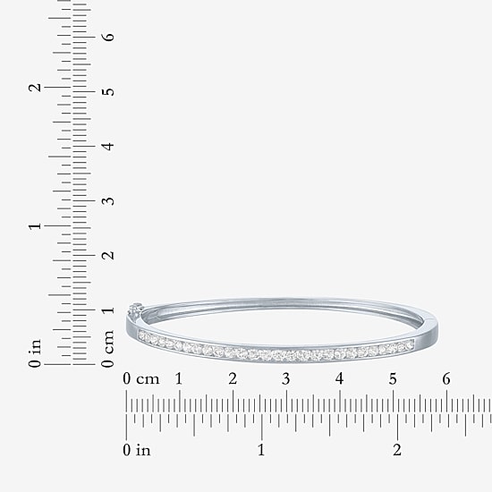 Yes, Please! Womens Lab Created White Sapphire Casted Pure Silver Over Brass Bangle Bracelet