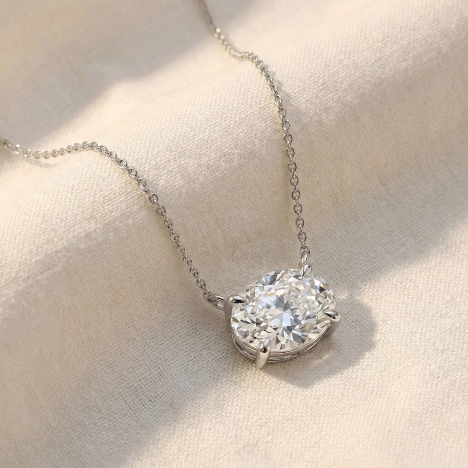Womens 2 CT. Lab Grown White Diamond 14K Gold Oval 18 Inch Pendant Necklace