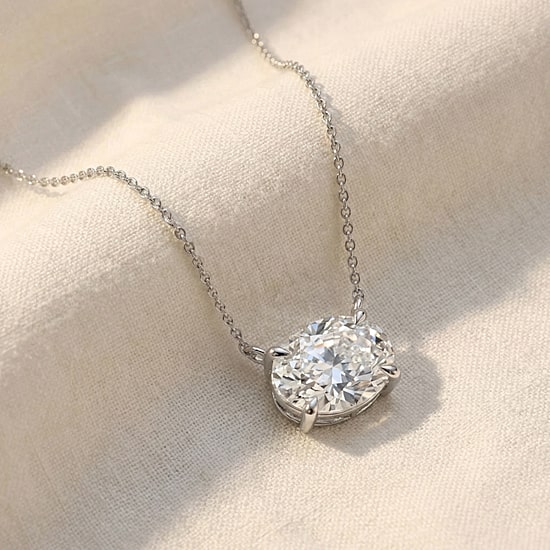 Womens 2 CT. Lab Grown White Diamond 14K Gold Oval 18 Inch Pendant Necklace