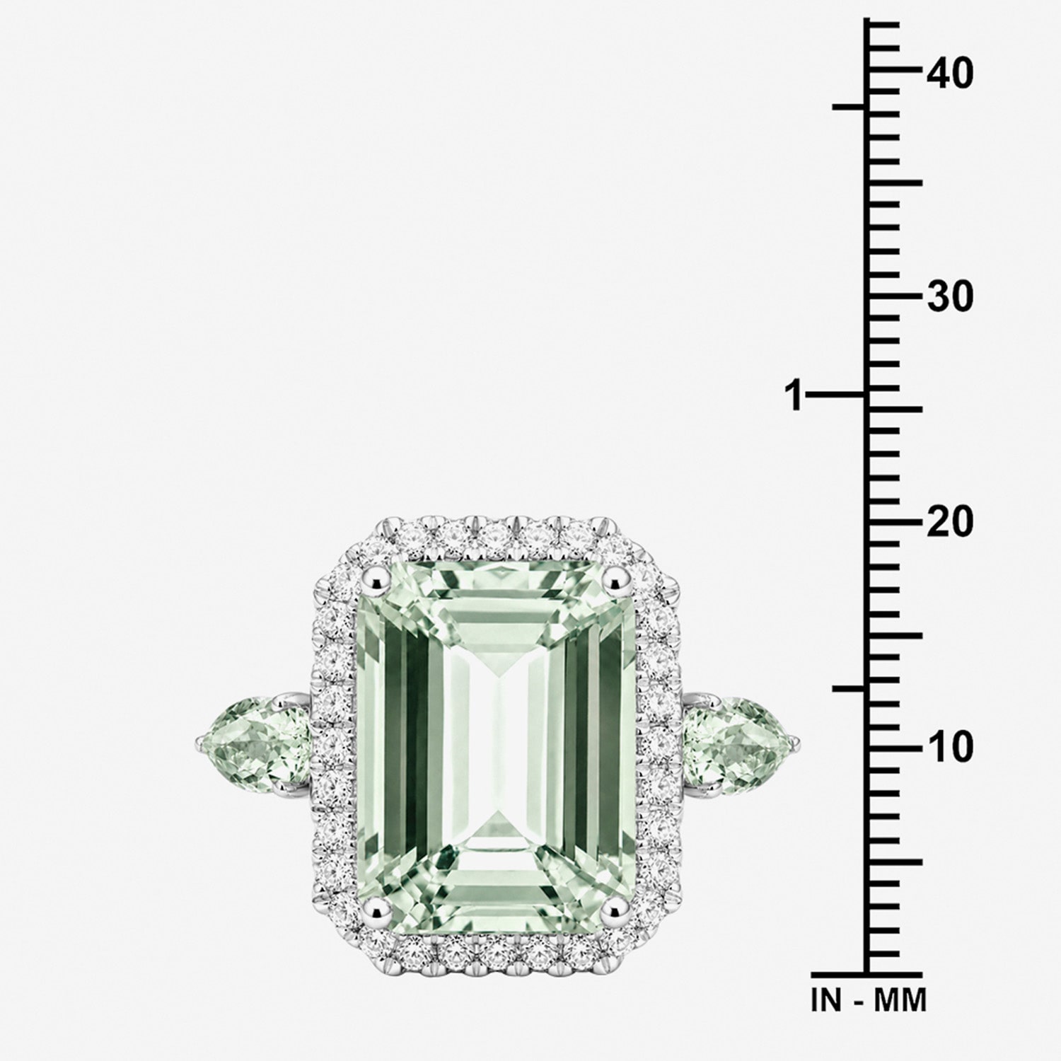 Womens Genuine Green Amethyst Sterling Silver Halo Side Stone Cocktail Ring