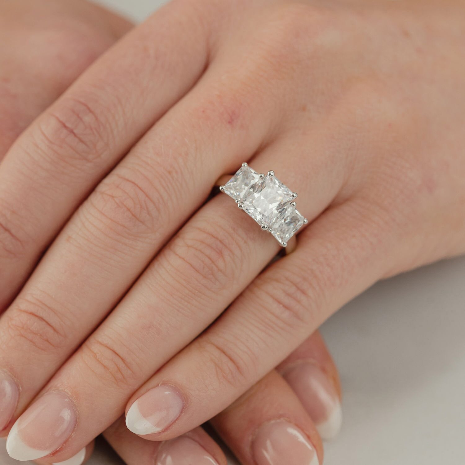 Love Lives Forever (F / Vs2) Womens 4 CT. T.W. Lab Grown White Diamond 10K Gold Rectangular 3-Stone Engagement Ring
