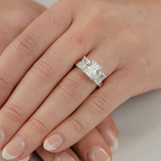 Love Lives Forever (F / Vs2) Womens 4 CT. T.W. Lab Grown White Diamond 10K Gold Rectangular 3-Stone Engagement Ring