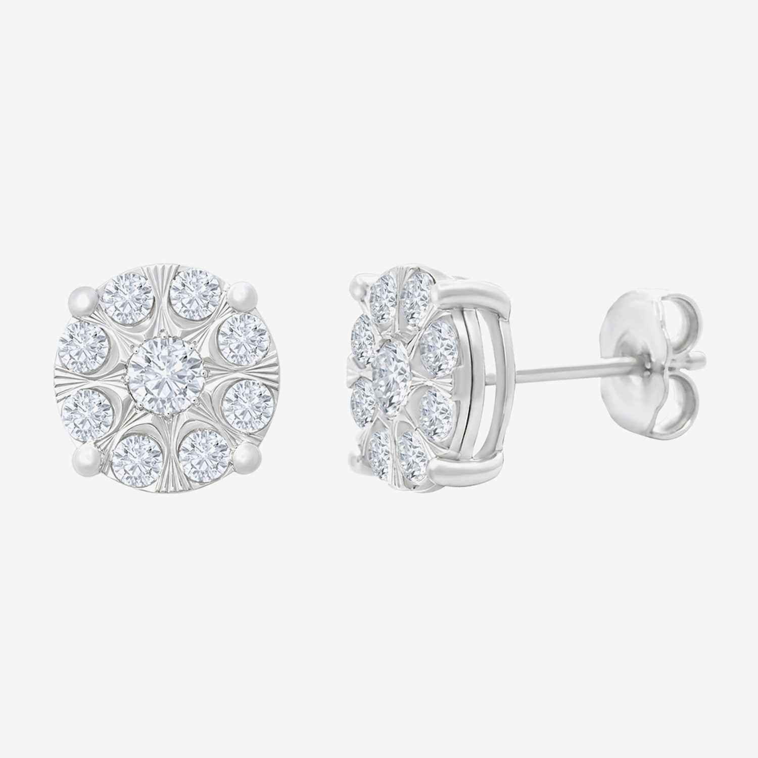 (H-I / I1) 1 CT. T.W. Lab Grown White Diamond Sterling Silver 8.9mm Round Stud Earrings