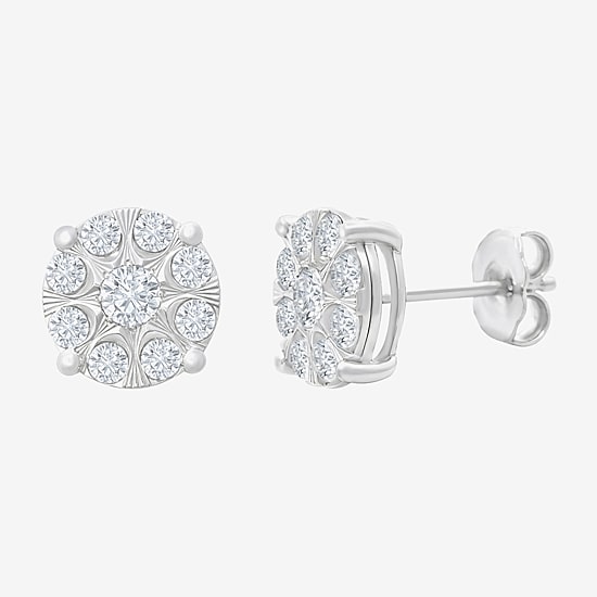 (H-I / I1) 1 CT. T.W. Lab Grown White Diamond Sterling Silver 8.9mm Round Stud Earrings