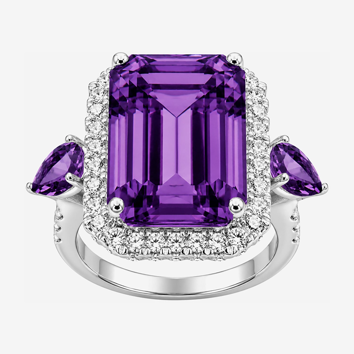 Womens Genuine Gemstone Sterling Silver Halo Side Stone Cocktail Ring