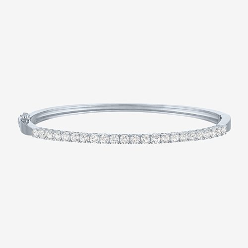 Timeless Yes, Please! Womens Lab Created White Sapphire Casted Pure Silver Over Brass Bangle Bracelet, One Size, White