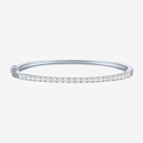 Yes, Please! Womens Lab Created White Sapphire Casted Pure Silver Over Brass Bangle Bracelet