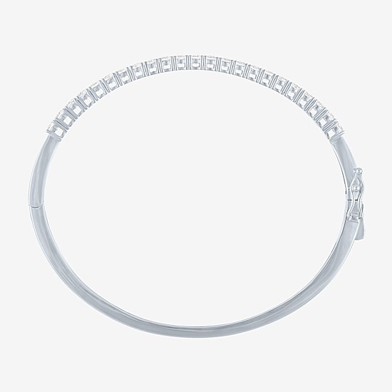 Yes, Please! Womens Lab Created White Sapphire Casted Pure Silver Over Brass Bangle Bracelet