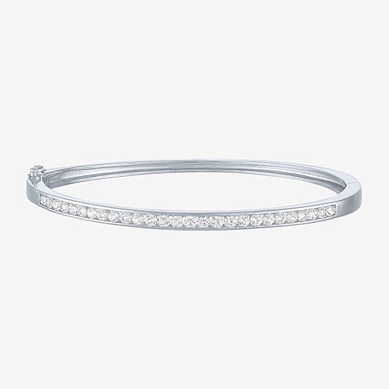 Yes, Please! Womens Lab Created White Sapphire Casted Pure Silver Over Brass Bangle Bracelet