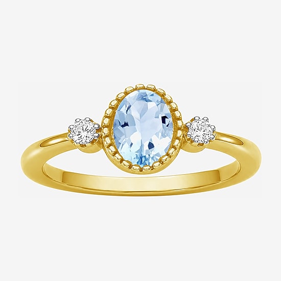 Limited Quantities! Womens Genuine Blue Topaz 14K Gold Over Silver Oval 3-Stone Cocktail Ring