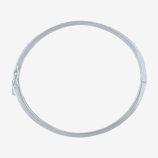 Yes, Please! Womens Lab Created White Sapphire Casted Pure Silver Over Brass Bangle Bracelet