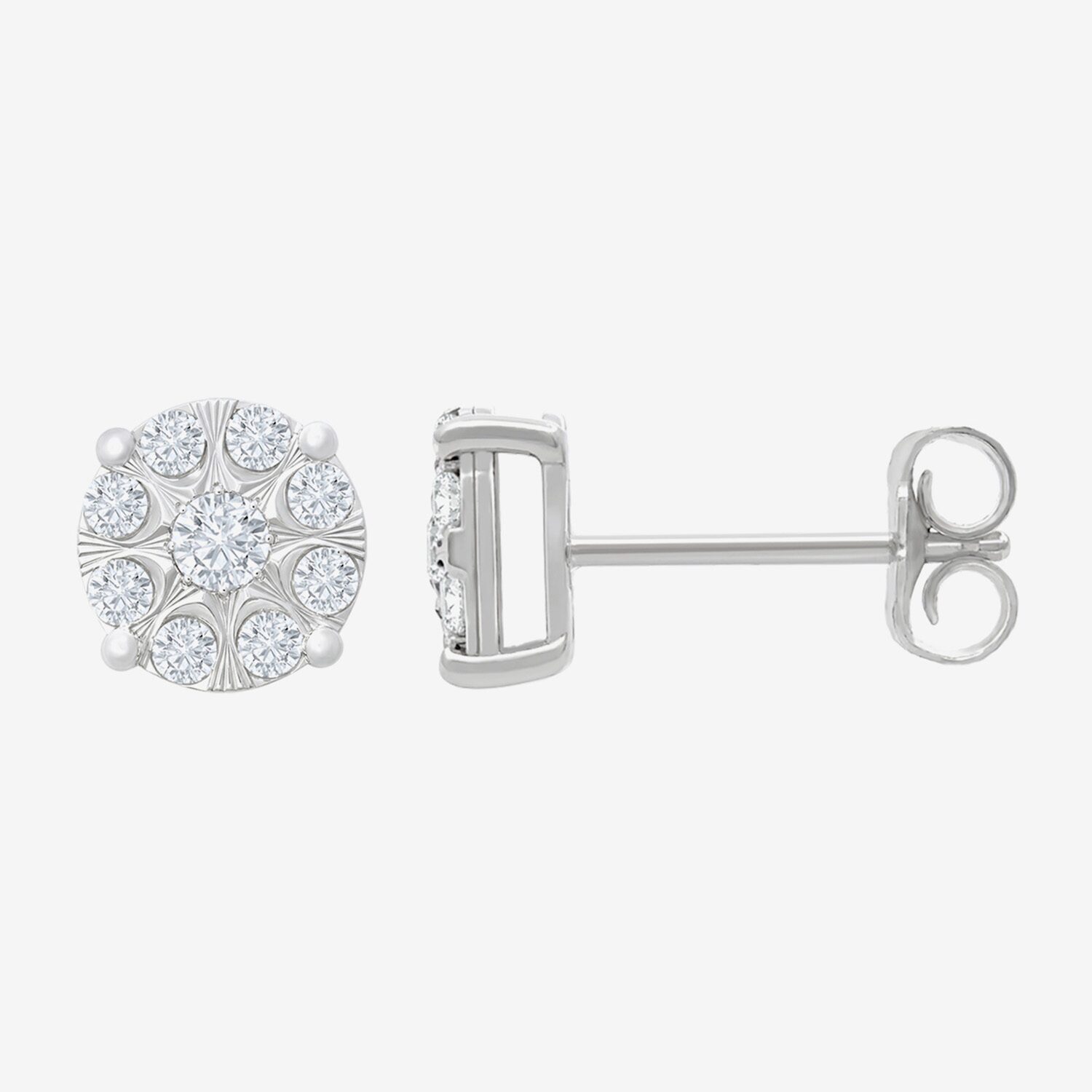 (H-I / I1) 1/2 CT. T.W. Lab Grown White Diamond Sterling Silver 7.4mm Round Stud Earrings