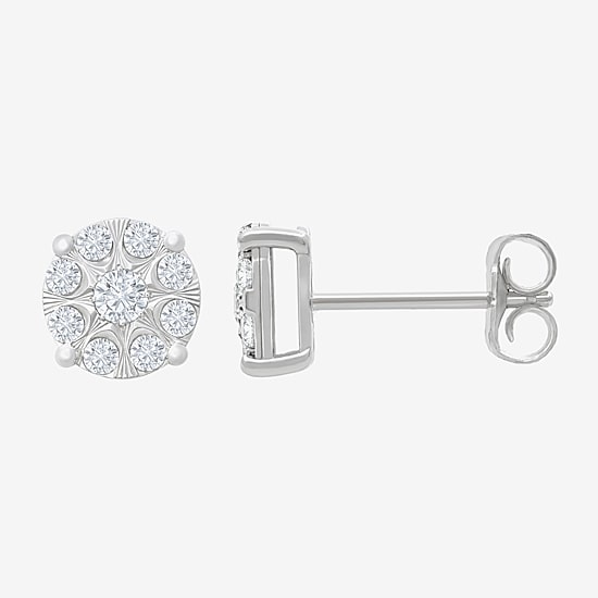 (H-I / I1) 1/2 CT. T.W. Lab Grown White Diamond Sterling Silver 7.4mm Round Stud Earrings