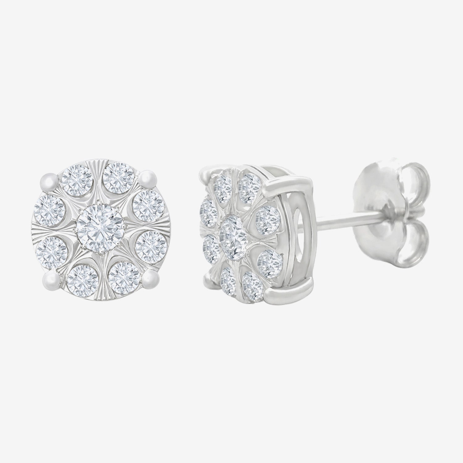 (H-I / I1) 1/2 CT. T.W. Lab Grown White Diamond Sterling Silver 7.4mm Round Stud Earrings