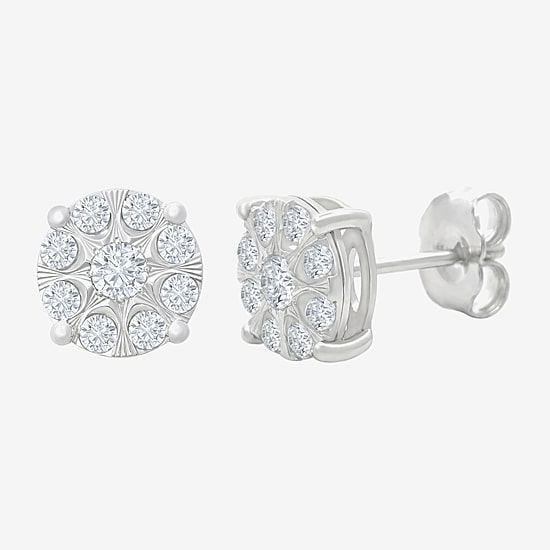 (H-I / I1) 1/2 CT. T.W. Lab Grown White Diamond Sterling Silver 7.4mm Round Stud Earrings