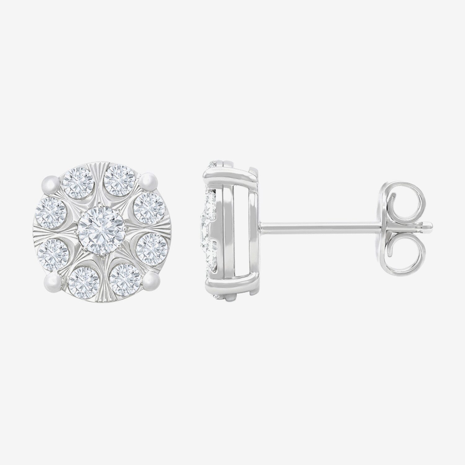 (H-I / I1) 1 CT. T.W. Lab Grown White Diamond Sterling Silver 8.9mm Round Stud Earrings