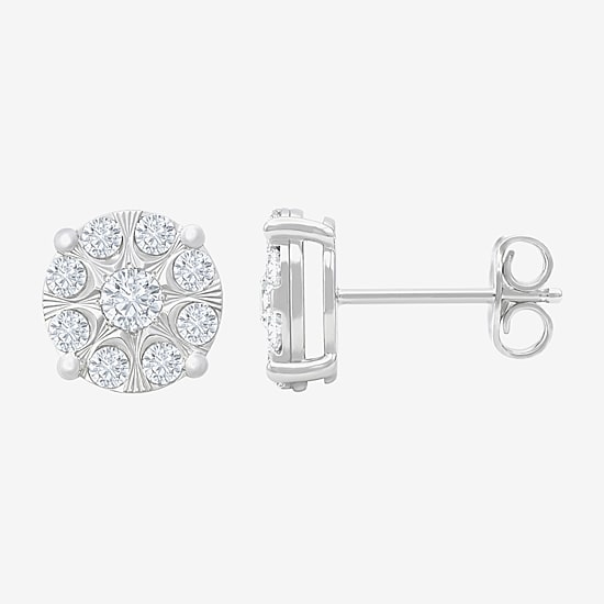 (H-I / I1) 1 CT. T.W. Lab Grown White Diamond Sterling Silver 8.9mm Round Stud Earrings