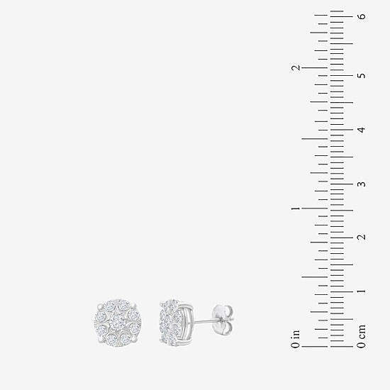(H-I / I1) 1 CT. T.W. Lab Grown White Diamond Sterling Silver 8.9mm Round Stud Earrings