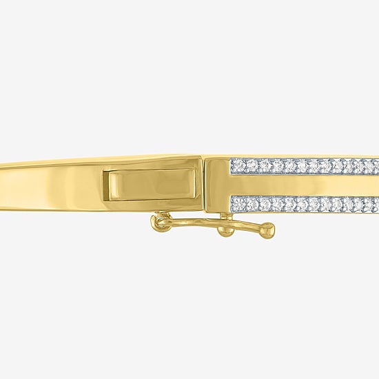 Yes, Please! Womens Lab Created White Sapphire Casted 14K Gold Over Brass Bangle Bracelet