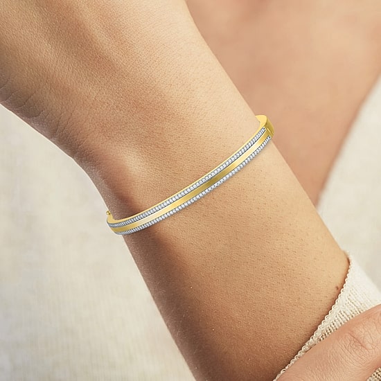 Yes, Please! Womens Lab Created White Sapphire Casted 14K Gold Over Brass Bangle Bracelet