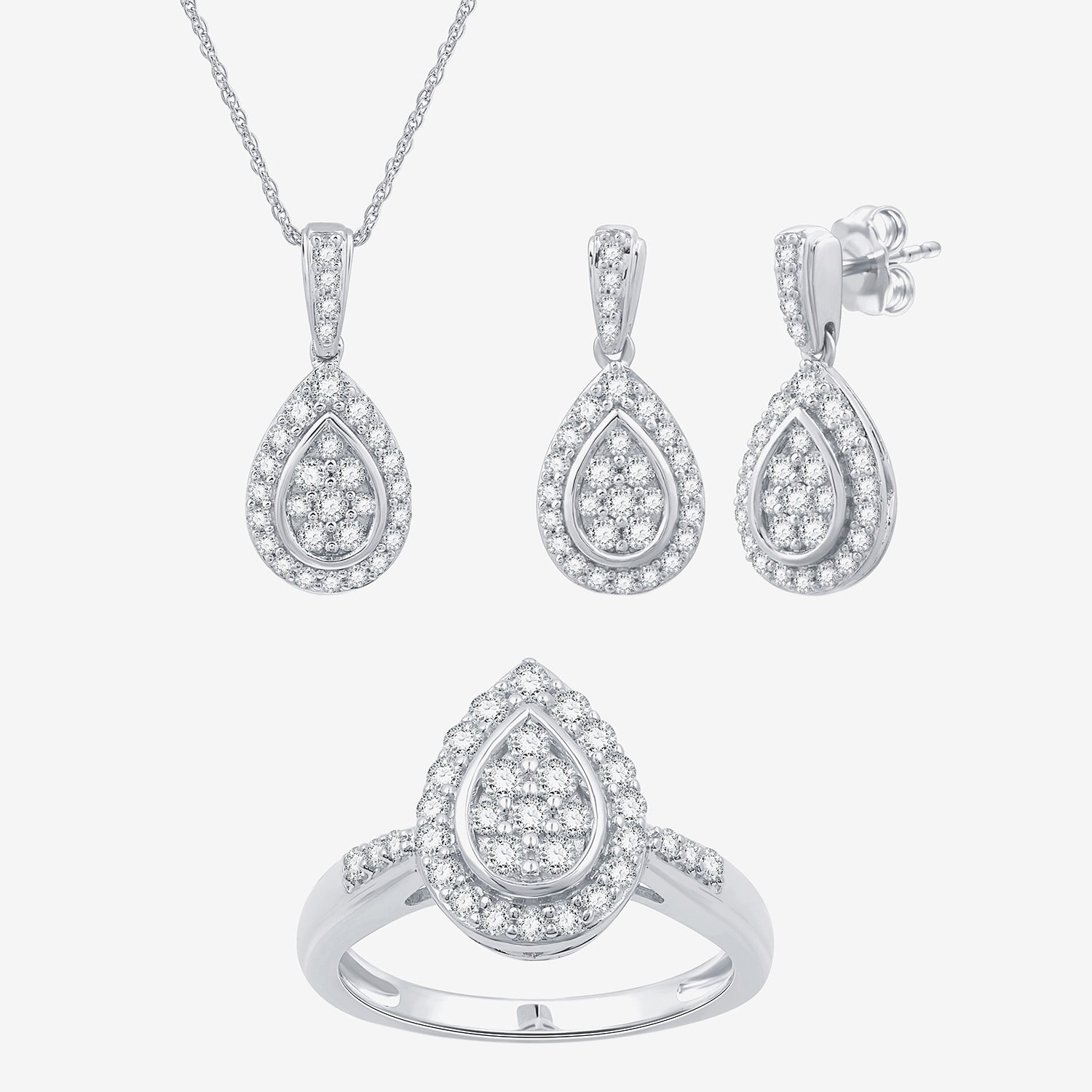 (F / Si1-Si2) Womens 2 CT. T.W. Lab Grown White Diamond Sterling Silver Pear 3-pc. Jewelry Set