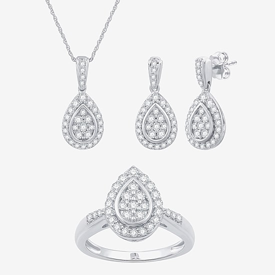 (F / Si1-Si2) Womens 2 CT. T.W. Lab Grown White Diamond Sterling Silver Pear 3-pc. Jewelry Set