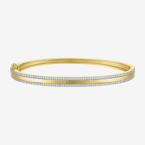 Yes, Please! Womens Lab Created White Sapphire Casted 14K Gold Over Brass Bangle Bracelet, One Size, White