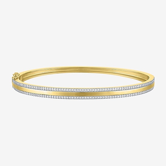 Yes, Please! Womens Lab Created White Sapphire Casted 14K Gold Over Brass Bangle Bracelet