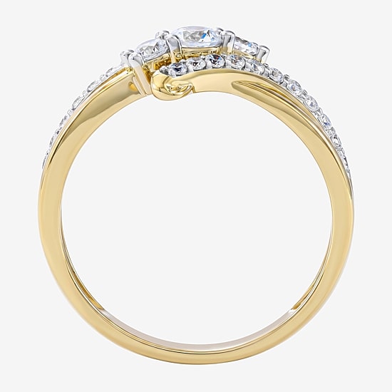 (F / Si2) Womens 1/2 CT. T.W. Lab Grown White Diamond 14K Gold Over Silver Cocktail Ring