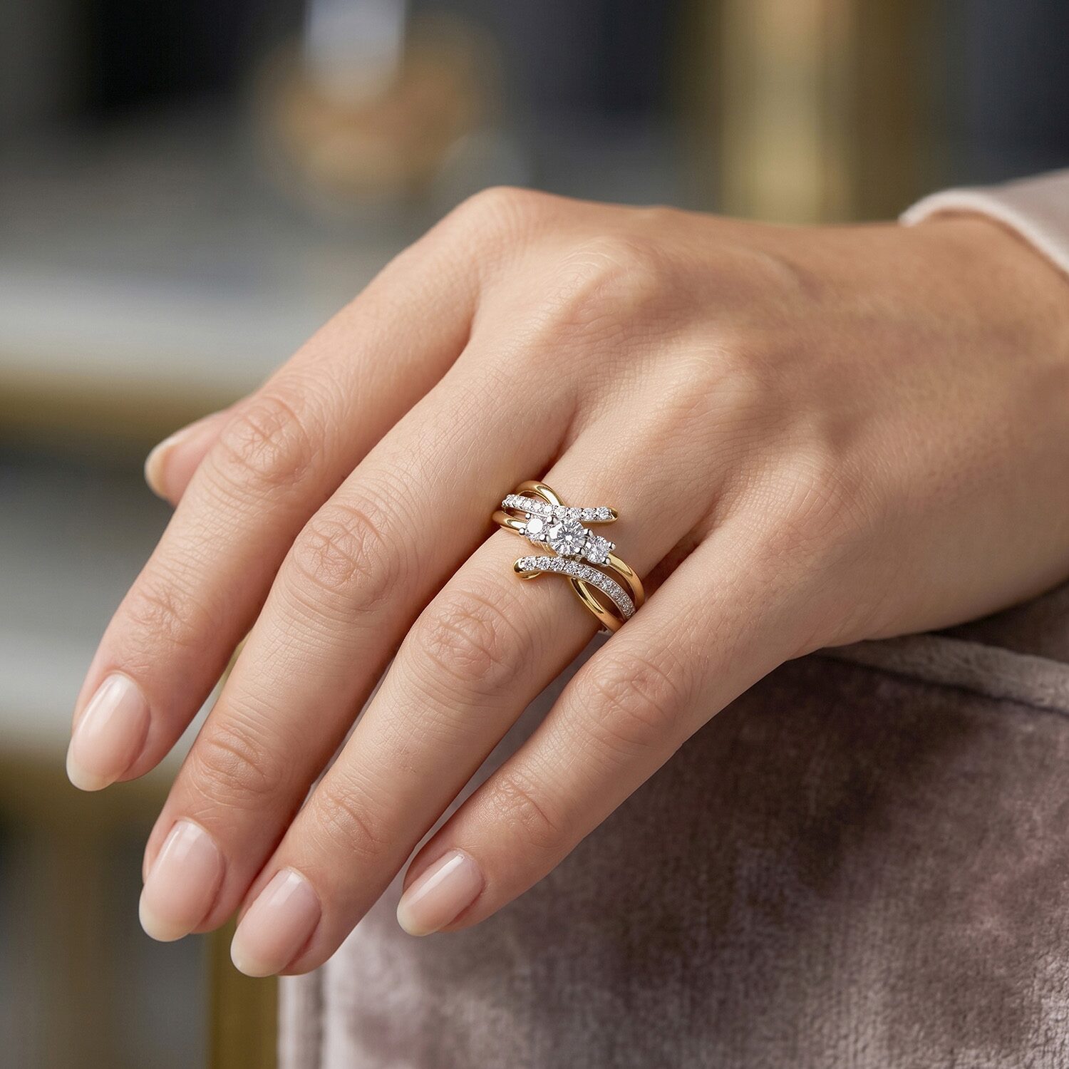 (F / Si2) Womens 1/2 CT. T.W. Lab Grown White Diamond 14K Gold Over Silver Cocktail Ring