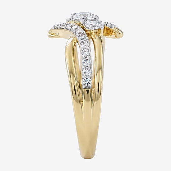(F / Si2) Womens 1/2 CT. T.W. Lab Grown White Diamond 14K Gold Over Silver Cocktail Ring