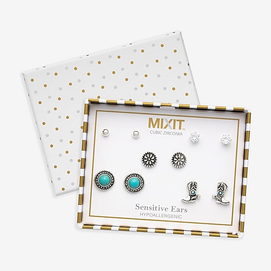 Mixit Womens Cubic Zirconia 5 Pair Jewelry Set