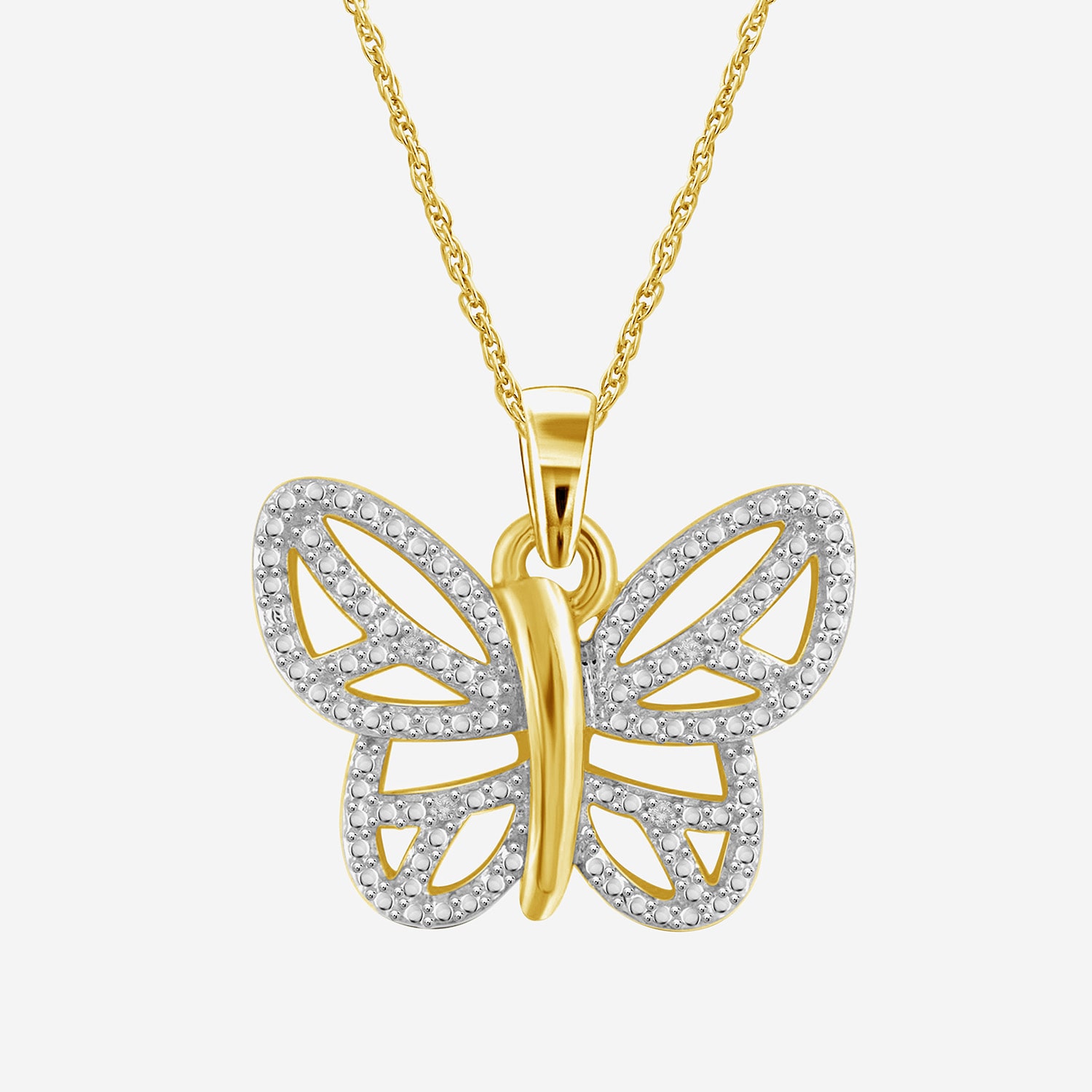 Limited Quantities! Womens Diamond Accent Natural White Diamond Accent 14K Gold Over Silver Butterfly 18 Inch Pendant Necklace