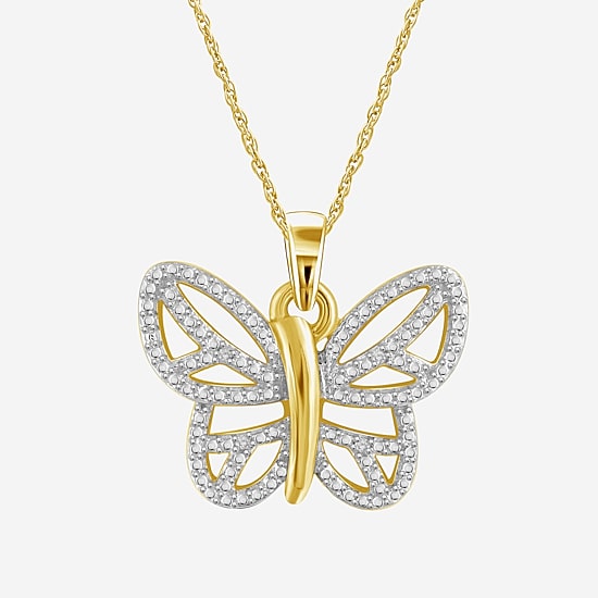 Limited Quantities! Womens Diamond Accent Natural White Diamond Accent 14K Gold Over Silver Butterfly 18 Inch Pendant Necklace