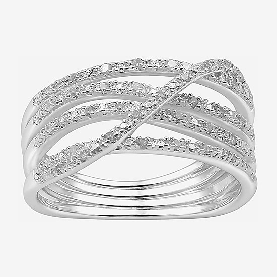 Limited Quantities! Womens 3.5MM 1/10 CT. T.W. Natural White Diamond Sterling Silver Crossover Band