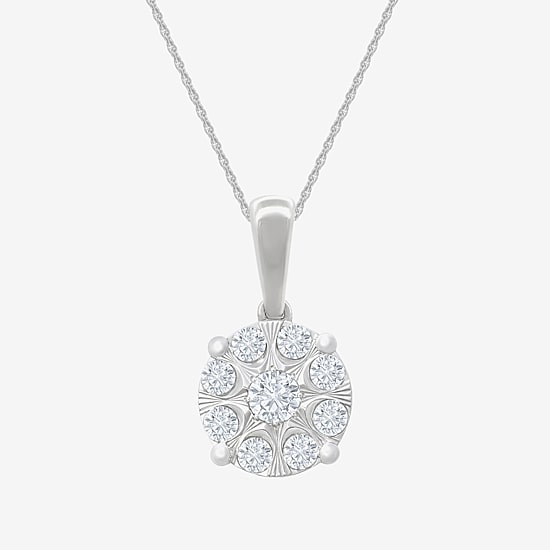 (H-I / I1) Womens 1/2 CT. T.W. Lab Grown White Diamond Sterling Silver Round 18 Inch Pendant Necklace