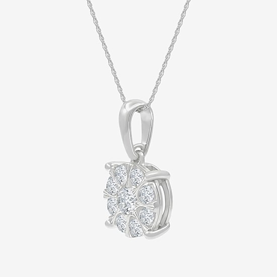 (H-I / I1) Womens 1/2 CT. T.W. Lab Grown White Diamond Sterling Silver Round 18 Inch Pendant Necklace