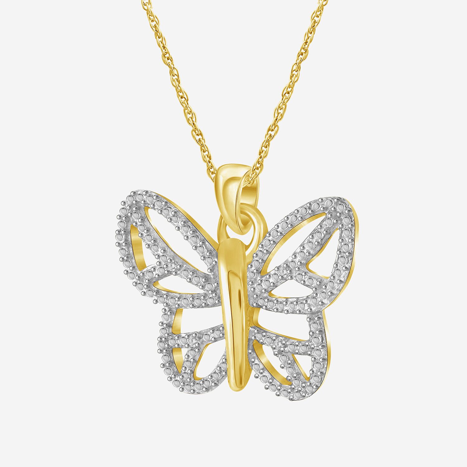 Limited Quantities! Womens Diamond Accent Natural White Diamond Accent 14K Gold Over Silver Butterfly 18 Inch Pendant Necklace