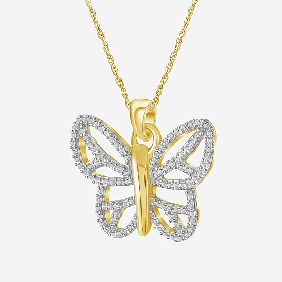 Limited Quantities! Womens Diamond Accent Natural White Diamond Accent 14K Gold Over Silver Butterfly 18 Inch Pendant Necklace
