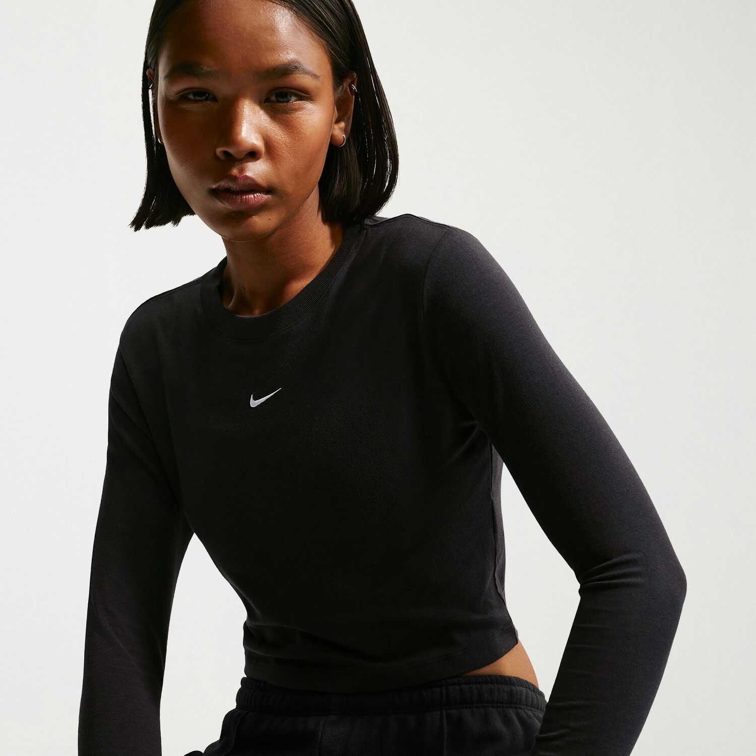 Nike Womens Crew Neck Long Sleeve Active Crop Top