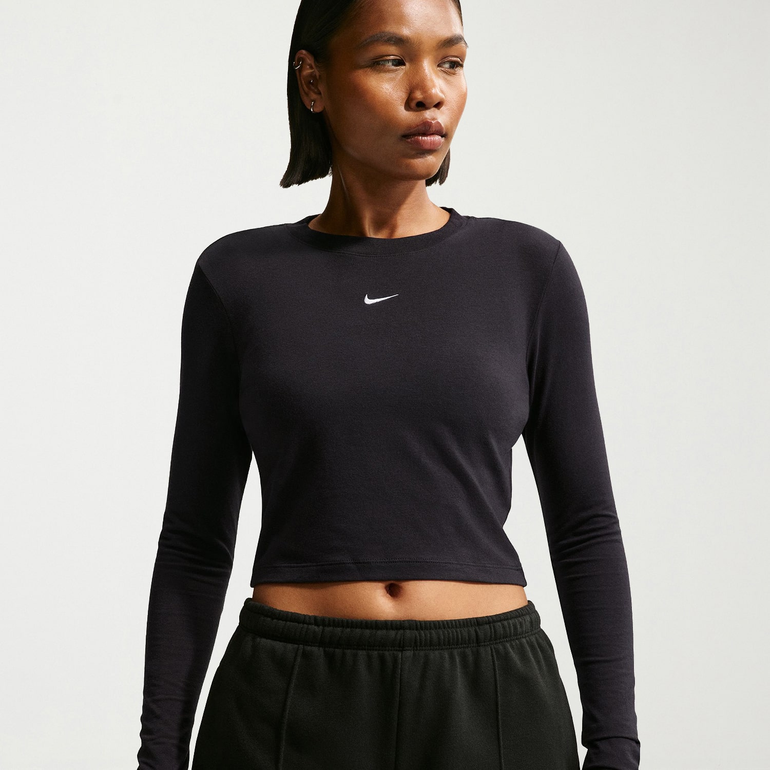 Nike Womens Crew Neck Long Sleeve Active Crop Top