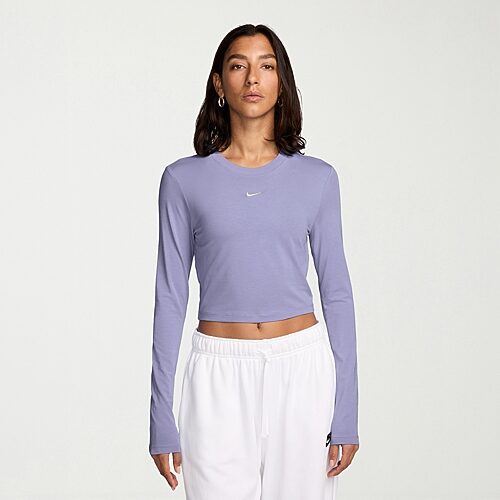 Nike Womens Crew Neck Long Sleeve Active Crop Top, X-large, Purple