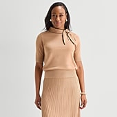 Liz Claiborne Womens Mock Neck Short Sleeve Pullover Sweater