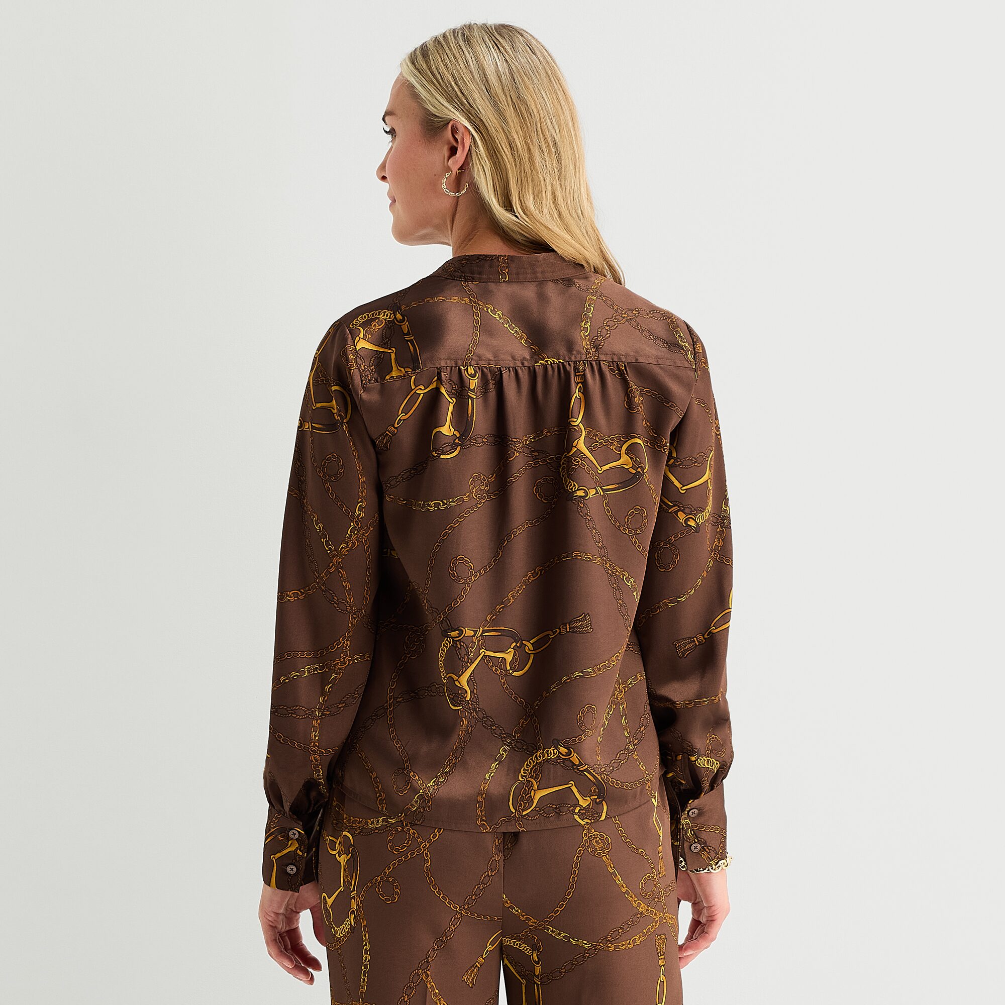 Liz Claiborne Womens Split Crew Neck Cuffed Long Sleeve Regular Fit Button-Down Shirt
