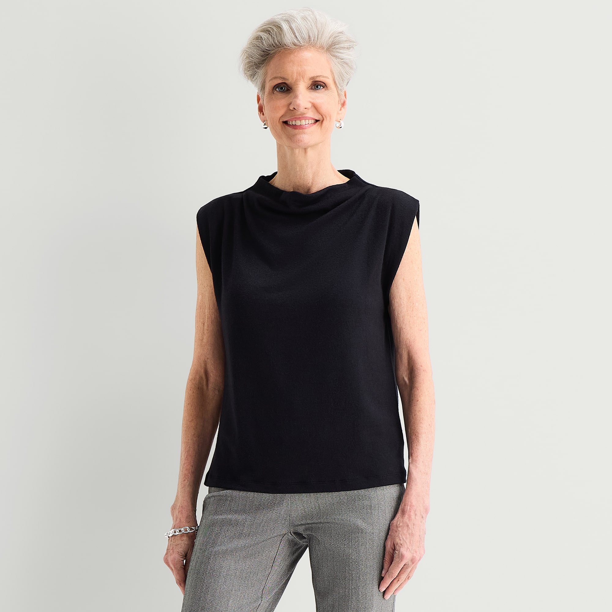 Liz Claiborne Womens Funnel Neck Short Sleeve Blouse