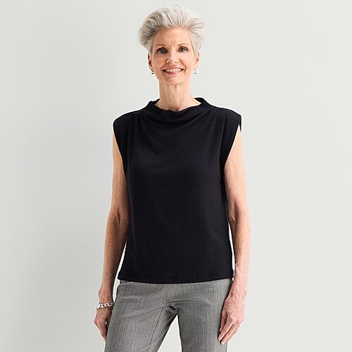 Liz Claiborne Womens Funnel Neck Short Sleeve Blouse In Black